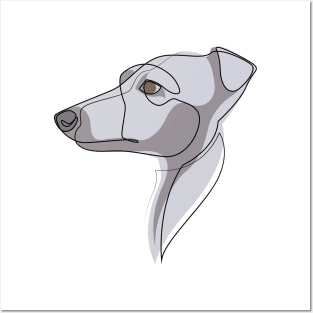 Whippet - one line drawing with colours Posters and Art